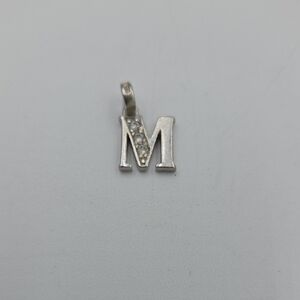 Sterling Silver Initial 'M' Pendant with Crystals